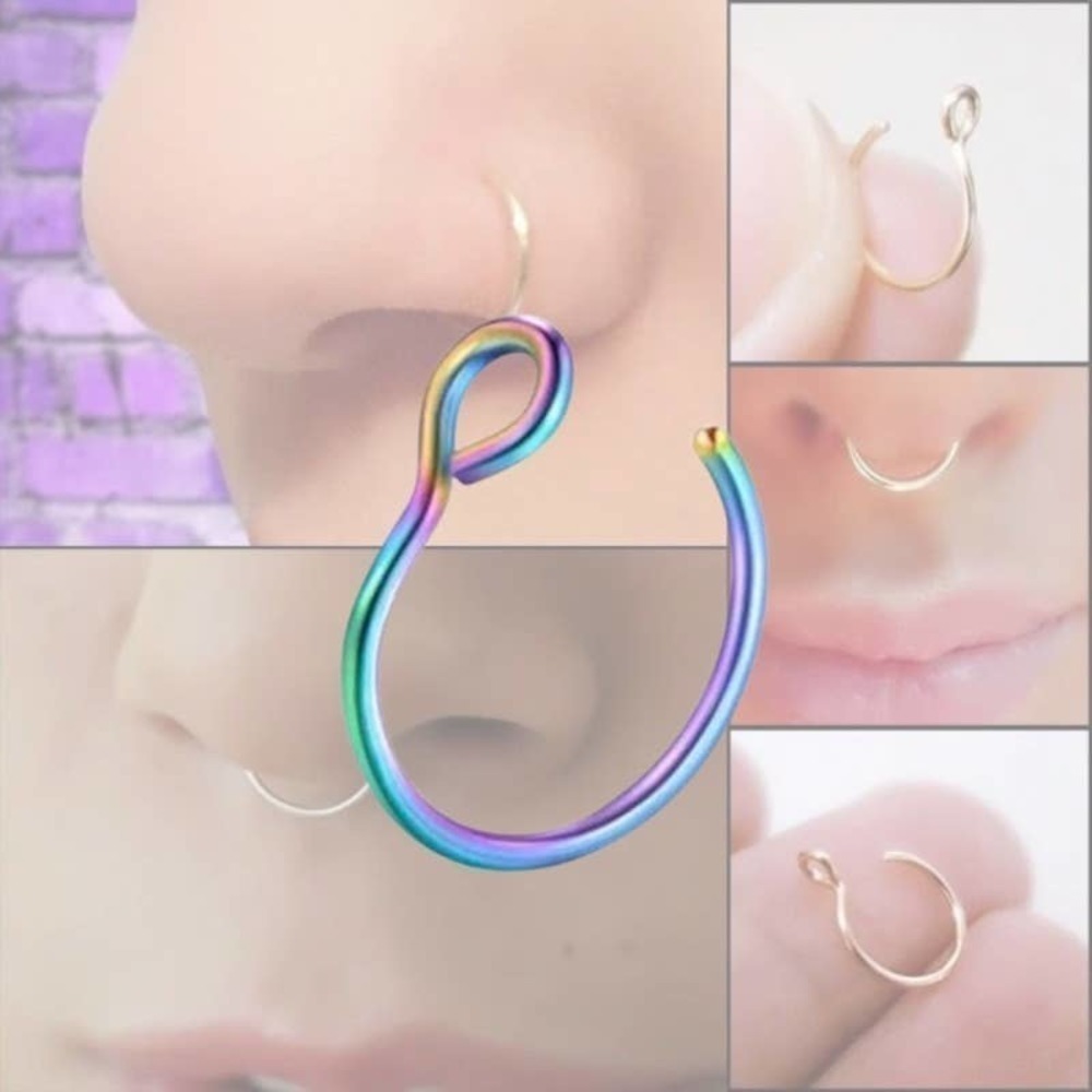 SINGLE Fake Nose Ring Cuff - Rainbow Chrome